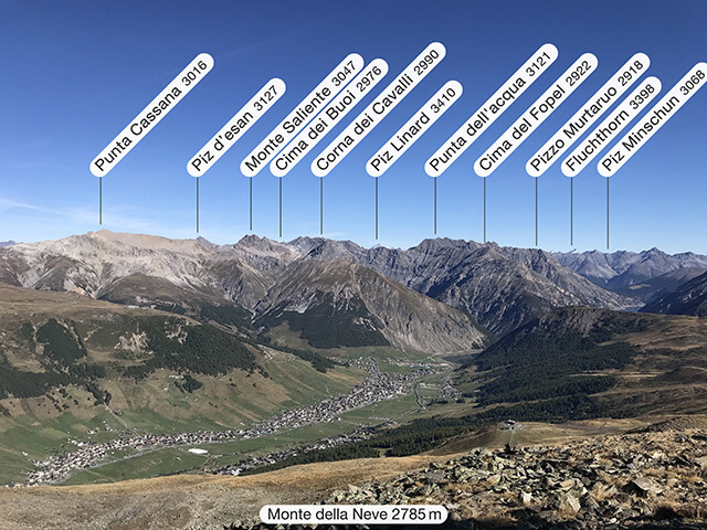 Vista dal Monte della Neve - verso Cima Cavalli - Piz Salient e altre montagne svizzere