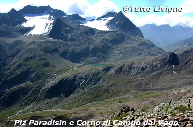 Piz Paradisino (sinistra( E Corno di Campo visti dalla cima del Vago